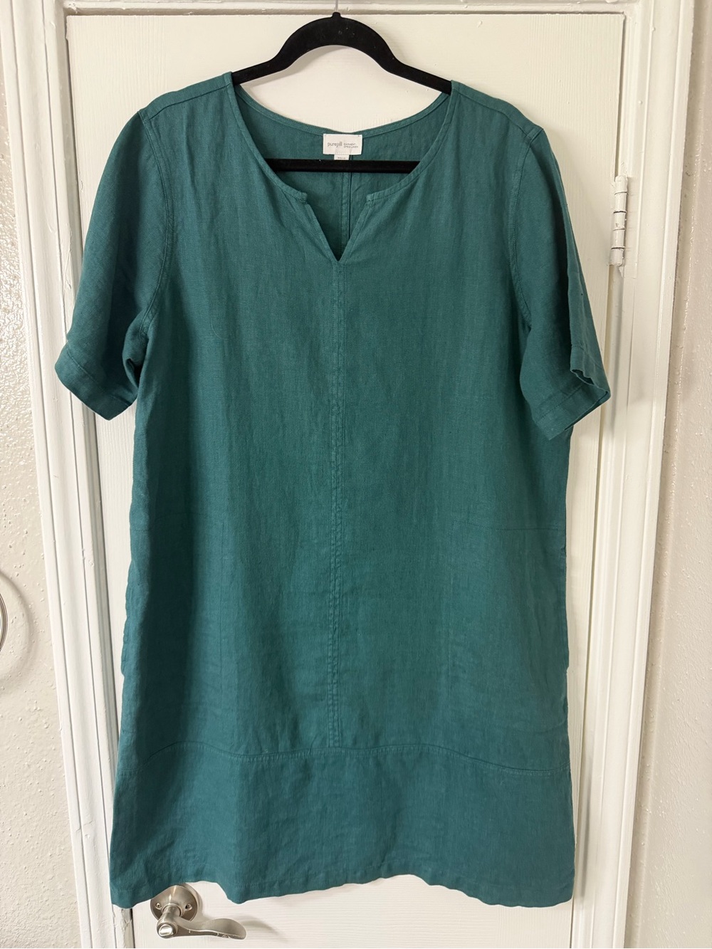 J. Jill Pure Jill Garment Dyed 100% Linen Dress Dark Green Size Large Coastal